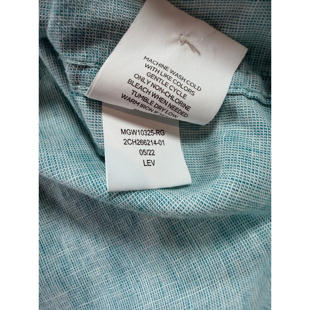Eventide Mens‎ 3XL Blue/Green Linen Blend Short Sleeve Button Down Shirt - Picture 8 of 8